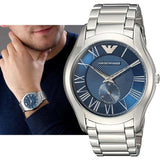 Shop Authentic Emporio Armani Valente Quartz Blue Dial Silver Steel Strap Watch For Men - AR11085 - Luxxuri