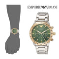  Shop Authentic Emporio Armani Mario Chronograph Green Dial Silver Steel Strap Watch For Men - AR11454 - Luxxuri
