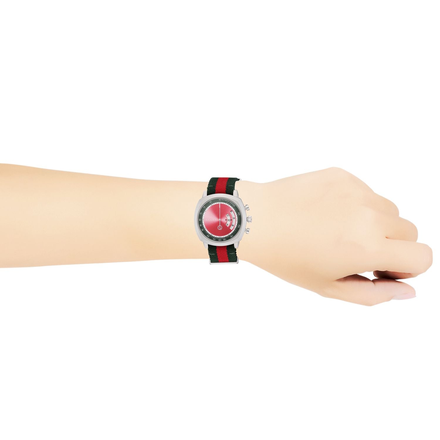  Shop Authentic Gucci Grip Quartz Chronograph Red Dial Two Tone NATO Strap Watch for Men - YA157304 - Luxxuri