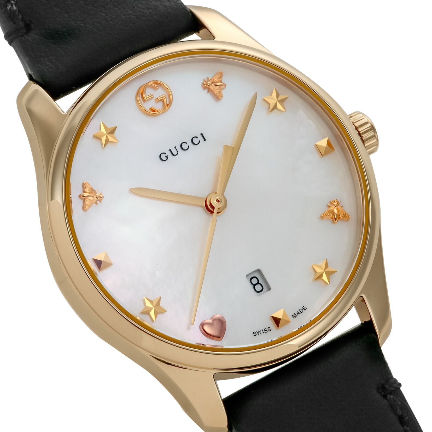  Shop Authentic Gucci G-Timeless Mother of Pearl Dial Black Leather Strap Watch For Women - YA126589 - Luxxuri
