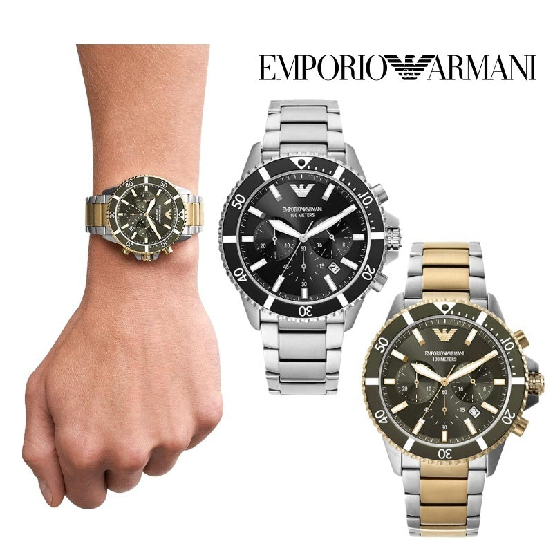  Shop Authentic Emporio Armani Diver Chronograph Green Dial Two Tone Steel Strap Watch For Men - AR11361 - Luxxuri