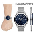  Shop Authentic Emporio Armani Luigi Chronograph Blue Dial Silver Mesh Bracelet Watch For Men - AR80038 - Luxxuri