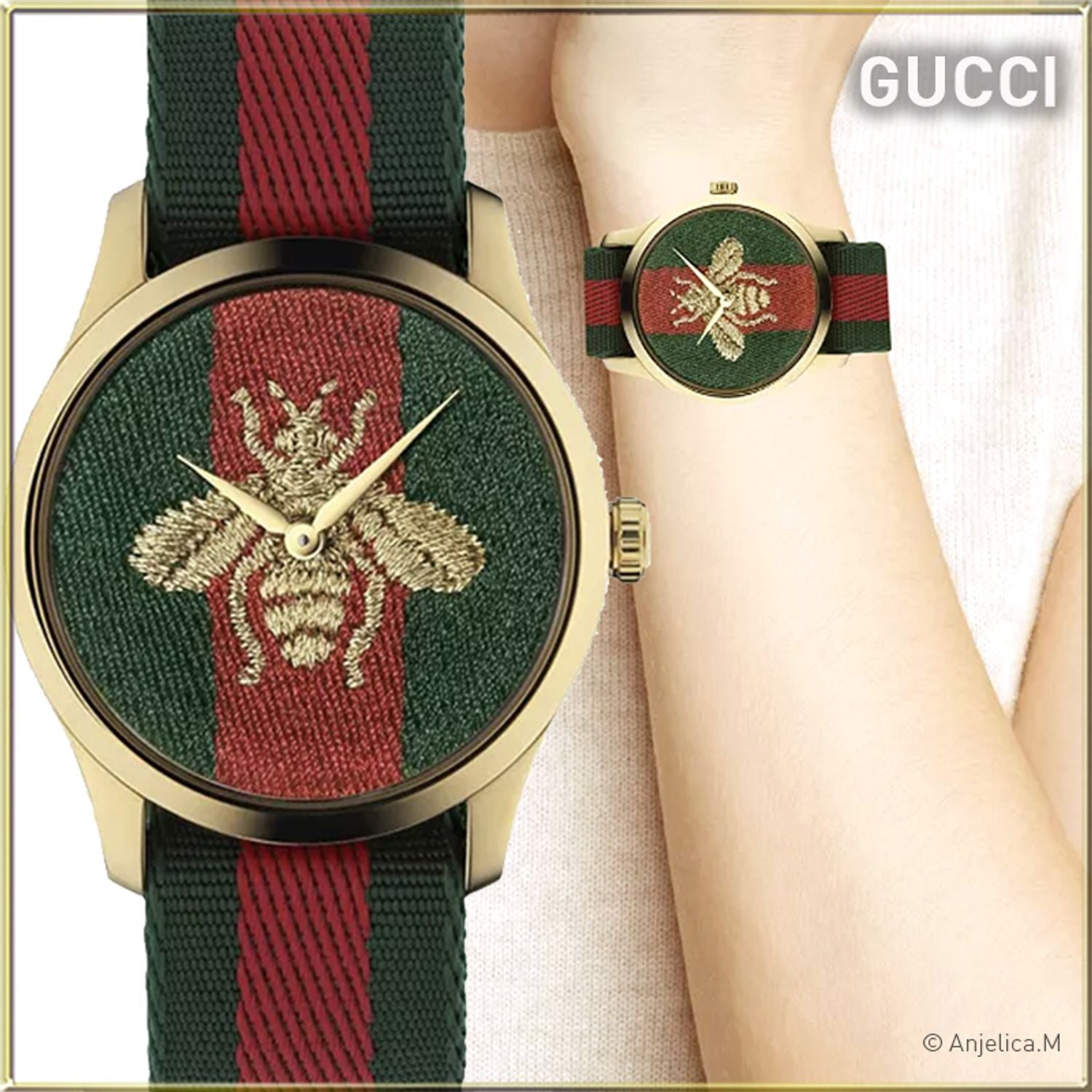  Shop Authentic Gucci G Timeless Quartz Green & Red Dial Green & Red NATO Strap Watch For Men - YA126487A - Luxxuri