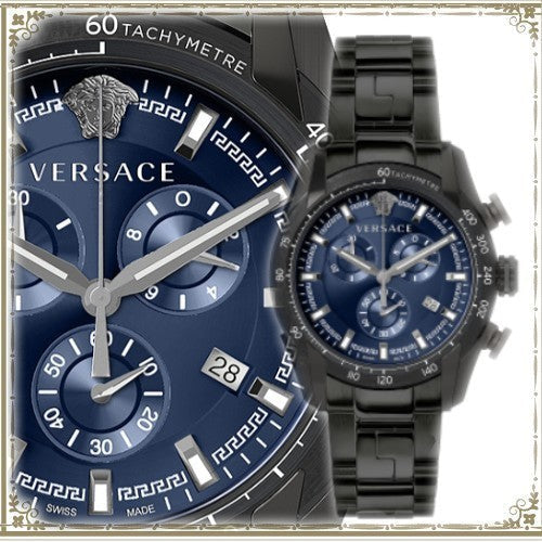  Shop Authentic Versace V-Ray Chronograph Quartz Blue Dial Black Steel Strap Watch For Men - VE2I00521 - Luxxuri