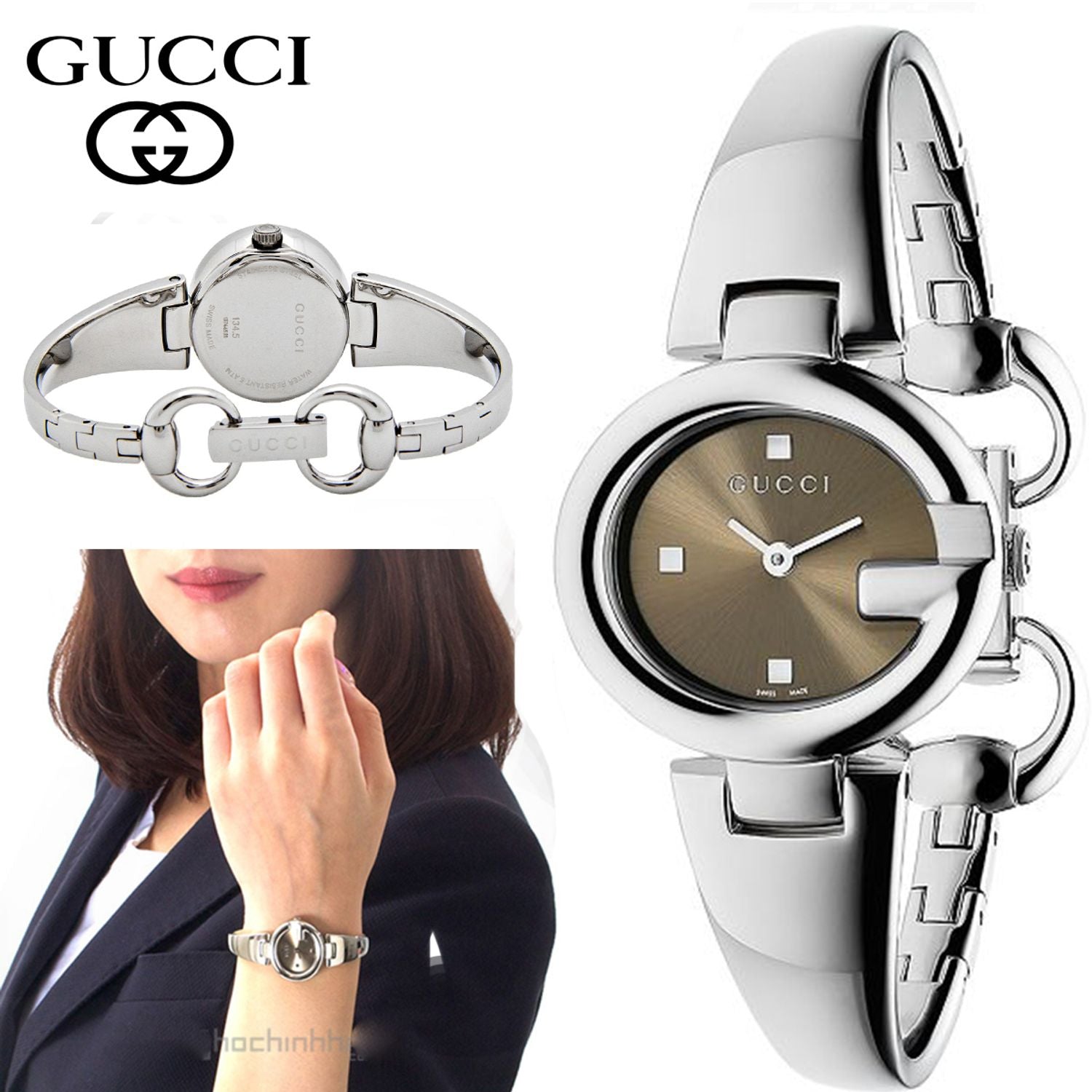  Shop Authentic Gucci Guccissima Quartz Diamonds Brown Dial Silver Steel Strap Watch For Women - YA134503 - Luxxuri