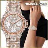  Shop Authentic Michael Kors Camille Multifunction Crystals Rose Gold Dial Rose Gold Steel Strap Watch For Women - MK6997 - Luxxuri
