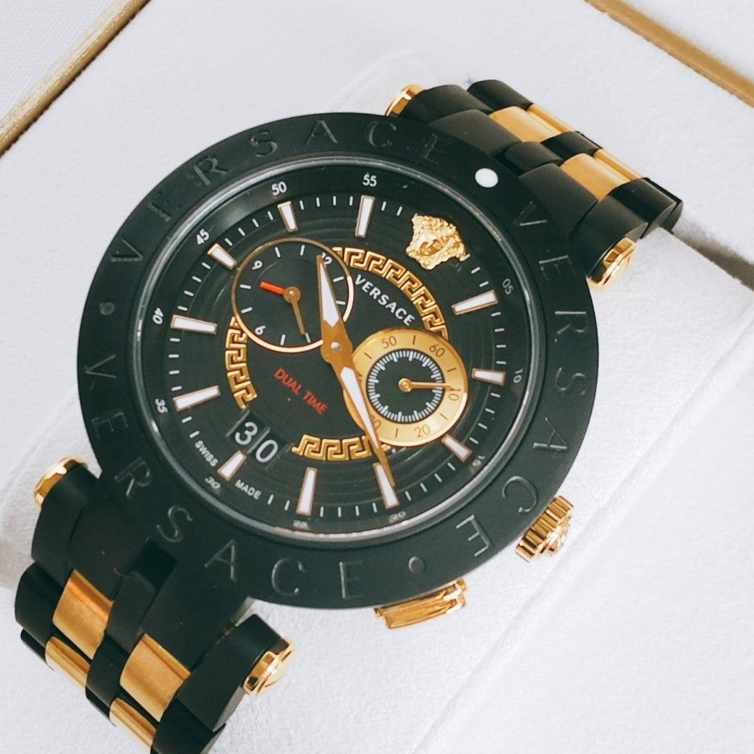  Shop Authentic Versace V-Race Analog Quartz Black Dial Two Tone Steel Strap Watch For Men - VEBV00619 - Luxxuri