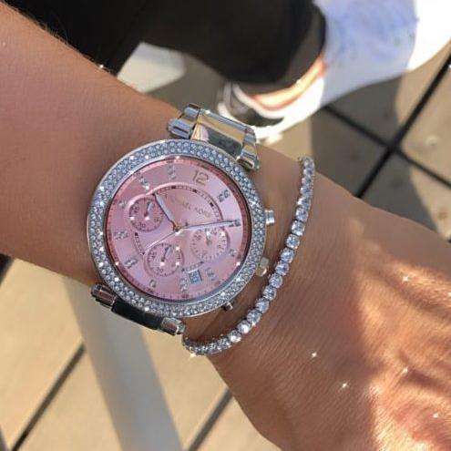  Shop Authentic Michael Kors Parker Chronograph Pink Dial Silver Steel Strap Watch For Women - MK6105 - Luxxuri