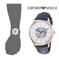  Shop Authentic Emporio Armani Meccanico Automatic White Dial Blue Leather Strap Watch For Men - AR1947 - Luxxuri