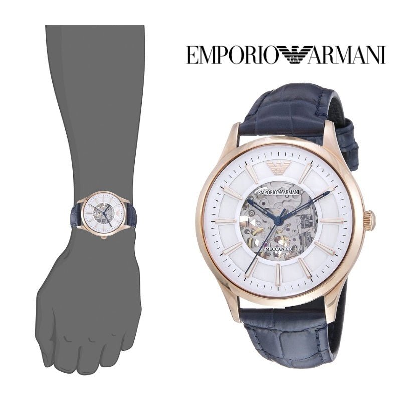  Shop Authentic Emporio Armani Meccanico Automatic White Dial Blue Leather Strap Watch For Men - AR1947 - Luxxuri