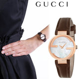  Shop Authentic Gucci G Interlocking Mother of Pearl Dial Brown Leather Strap Watch For Women - YA133516 - Luxxuri