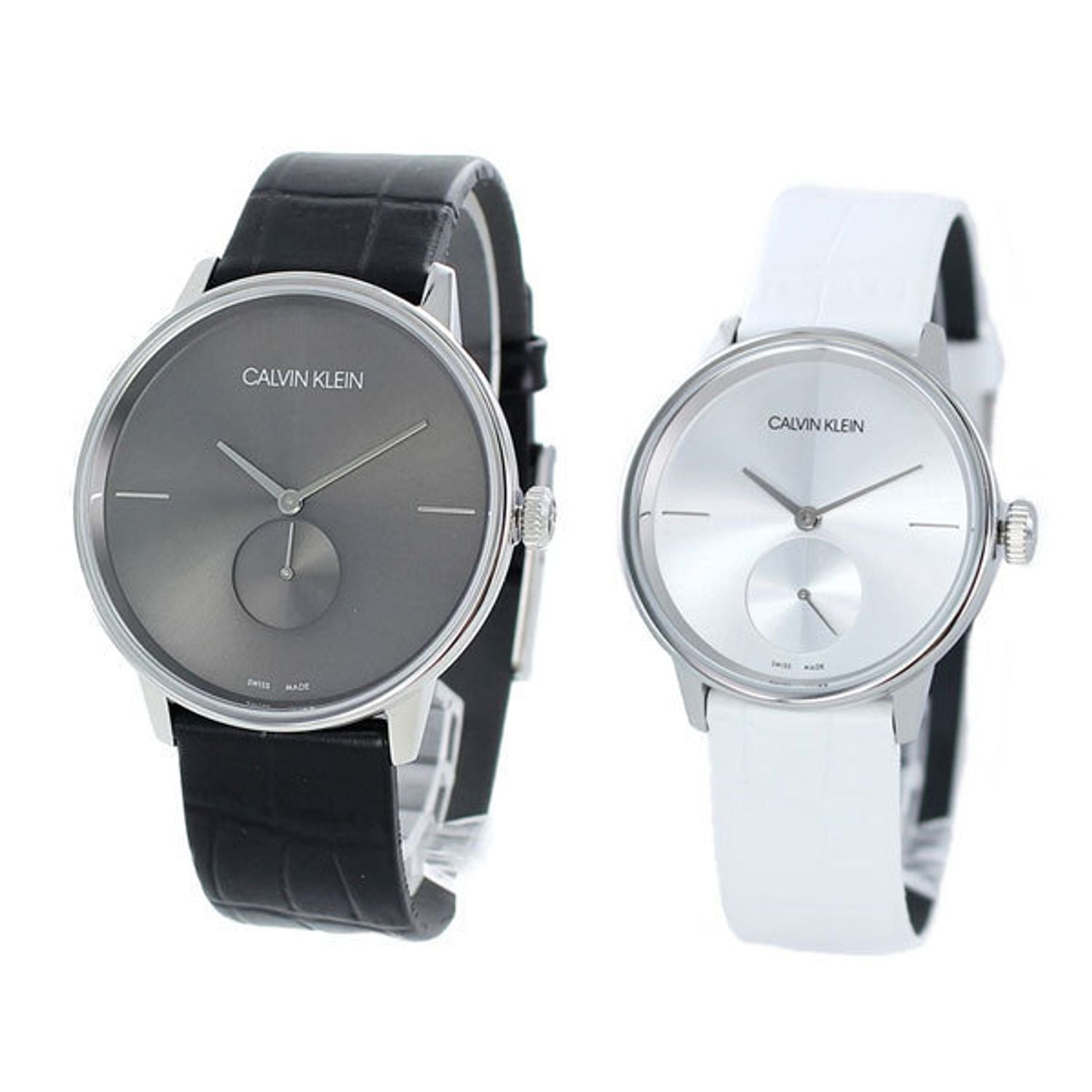  Shop Authentic Calvin Klein Accent Silver Dial White Leather Strap Watch for Women - K2Y231K6 - Luxxuri