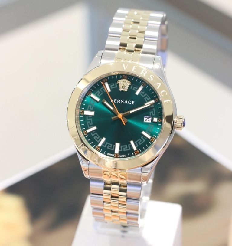  Shop Authentic Versace Hellenyium Quartz Green Dial Two Tone Steel Strap Watch For Men - VEVI00620 - Luxxuri