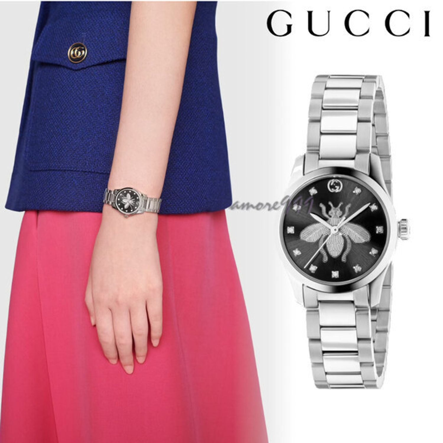  Shop Authentic Gucci G Timeless Quartz Diamonds Black Dial Silver Steel Strap Watch For Women - YA1265024 - Luxxuri