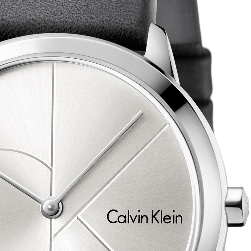  Shop Authentic Calvin Klein Minimal Silver Dial Black Leather Strap Watch for Men - K3M211CY - Luxxuri