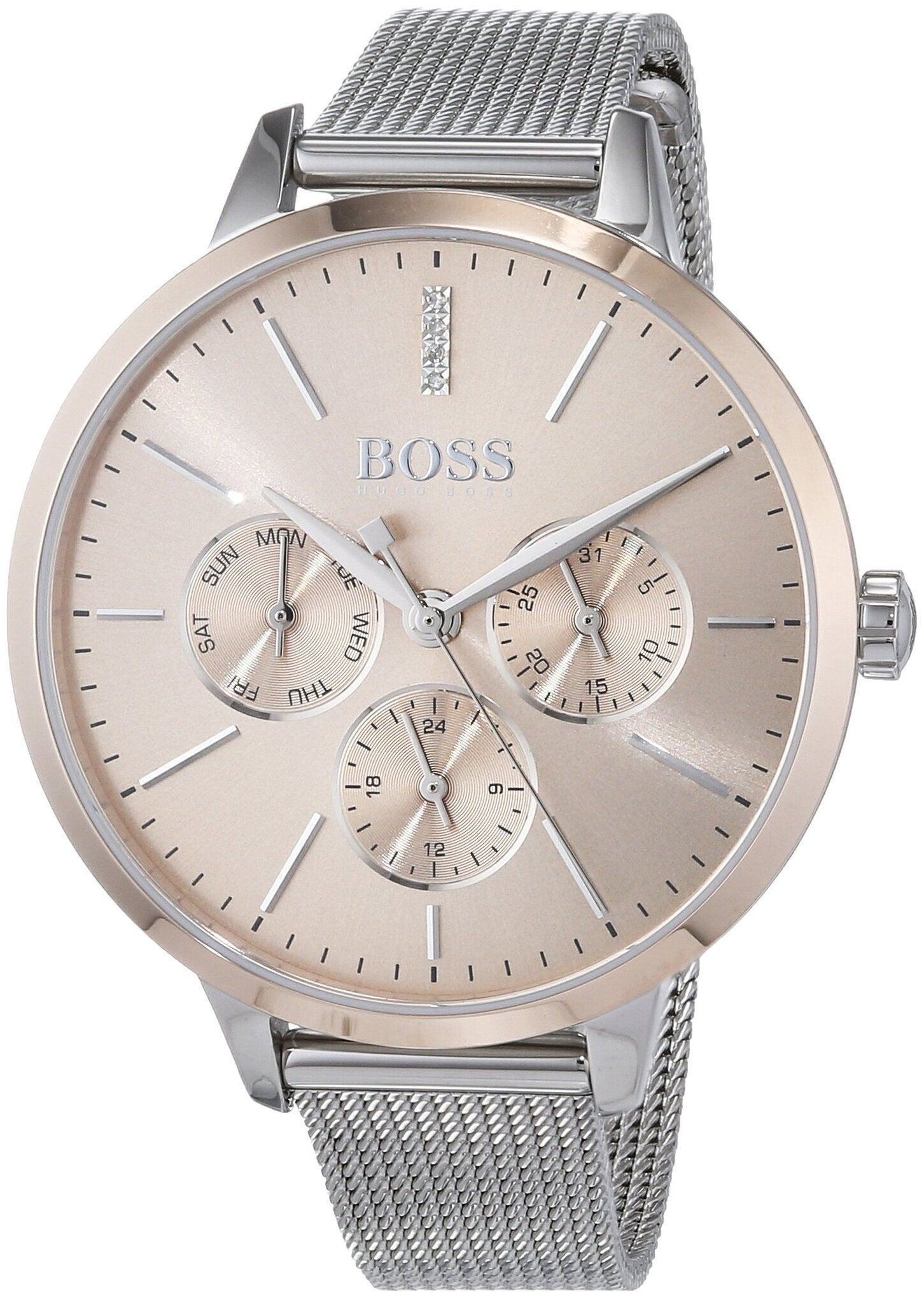  Shop Authentic Hugo Boss Symphony Brown Dial Silver Mesh Bracelet Watch for Women - 1502423 - Luxxuri