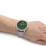  Shop Authentic Emporio Armani Mario Chronograph Green Dial Silver Steel Strap Watch For Men - AR11454 - Luxxuri