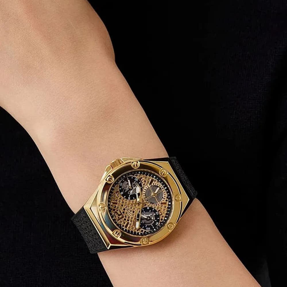  Shop Authentic Guess Asteria Multifunction Gold Dial Black Rubber Strap Watch For Women - GW0620L2 - Luxxuri
