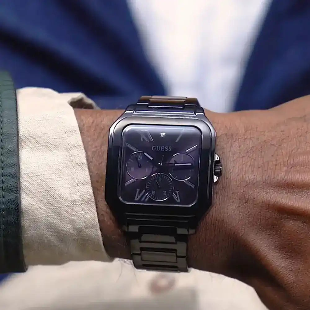 Guess Integrity Analog Black Dial Black Steel Strap Watch for Men - GW0631G2