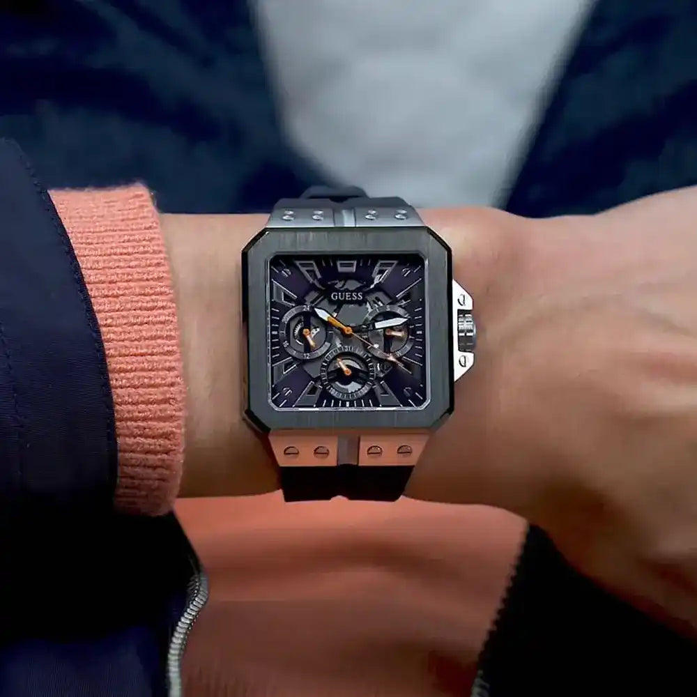  Shop Authentic Guess Leo Chronograph Navy Blue Dial Blue Silicone Strap Watch For Men - GW0637G1 - Luxxuri