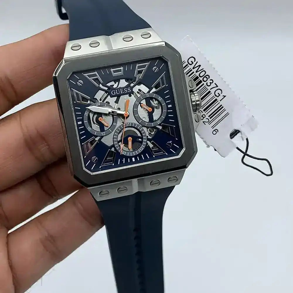  Shop Authentic Guess Leo Chronograph Navy Blue Dial Blue Silicone Strap Watch For Men - GW0637G1 - Luxxuri