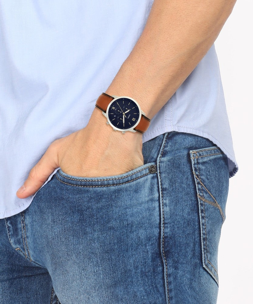  Shop Authentic Fossil Neutra Chronograph Blue Dial Brown Leather Strap Watch for Men - FS5453 - Luxxuri