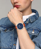 Shop Authentic Fossil Minimalist Blue Dial Brown Leather Strap Watch for Men - FS5304 - Luxxuri