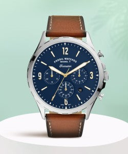  Shop Authentic Fossil Forrester Chronograph Blue Dial Brown Leather Strap Watch for Men -  S5607 - Luxxuri