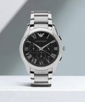  Shop Authentic Emporio Armani Valente Chronograph Quartz Black Dial Silver Steel Strap Watch For Men - AR11083 - Luxxuri