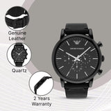  Shop Authentic Emporio Armani Dress Chronograph Black Dial Black Leather Strap Watch For Men - AR1918 - Luxxuri