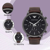  Shop Authentic Emporio Armani Classic Chronograph Black Dial Brown Leather Strap Watch For Men - AR1919 - Luxxuri