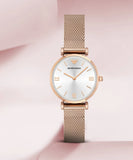  Shop Authentic Emporio Armani Gianni T Bar Silver Dial Rose Gold Mesh Bracelet Watch For Women - AR1956 - Luxxuri