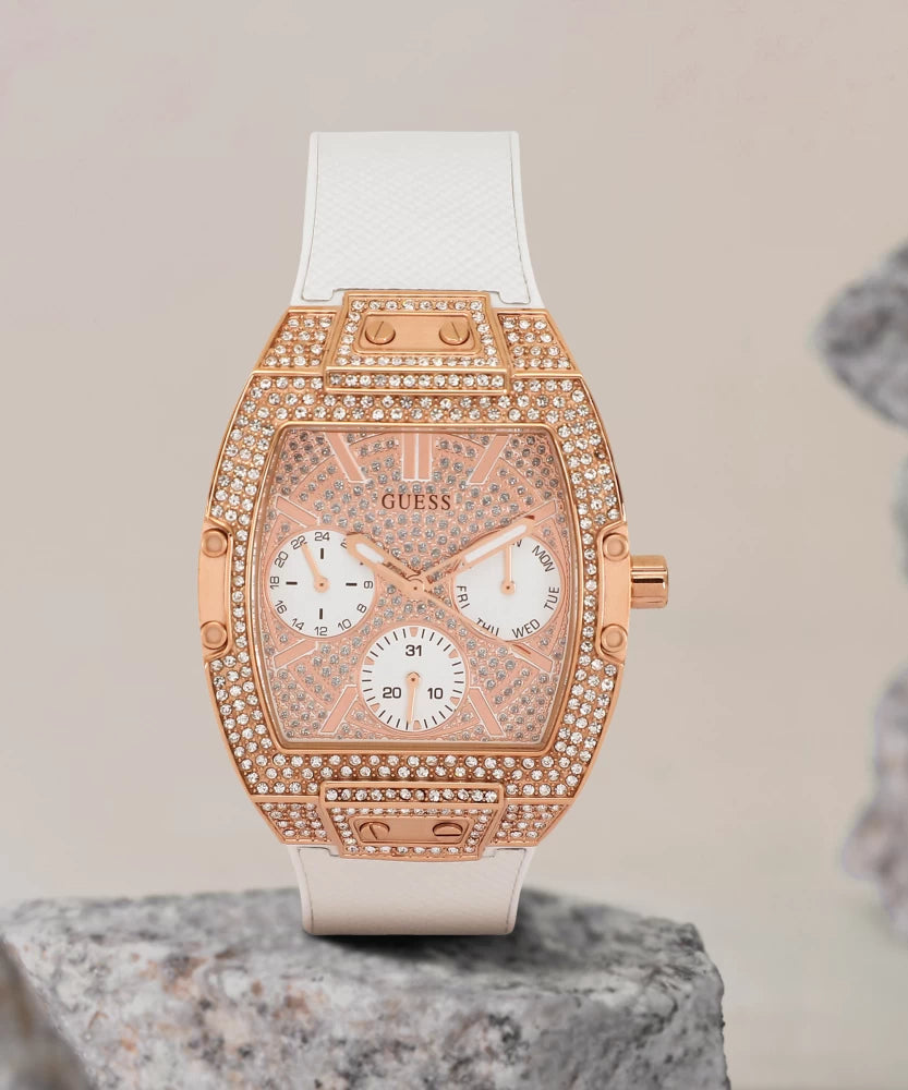  Shop Authentic Guess Raven Diamonds Rose Gold Dial White Silicone Strap Watch for Women - GW0105L3 - Luxxuri