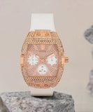  Shop Authentic Guess Raven Diamonds Rose Gold Dial White Silicone Strap Watch for Women - GW0105L3 - Luxxuri