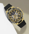  Shop Authentic Guess Matrix Multifunction Gold Dial Black Rubber Strap Watch For Men - GW0423G2 - Luxxuri