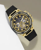  Shop Authentic Guess Matrix Multifunction Gold Dial Black Rubber Strap Watch For Men - GW0423G2 - Luxxuri
