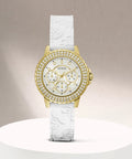  Shop Authentic Guess Crown Jewel Multifunction Diamonds White Dial White Leather Strap Watch for Women - GW0411L1 - Luxxuri