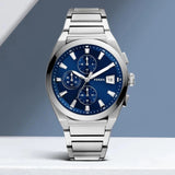  Shop Authentic Fossil Everett Chronograph Blue Dial Silver Steel Strap Watch for Men - FS5795 - Luxxuri