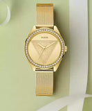  Shop Authentic Guess Tri Glitz Quartz Diamonds Gold Dial Gold Mesh Bracelet Watch For Women - W1142L2 - Luxxuri