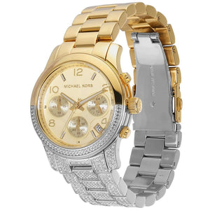  Shop Authentic Michael Kors Runway Chronograph Gold Dial Two Tone Steel Strap Watch For Women - MK7329 - Luxxuri
