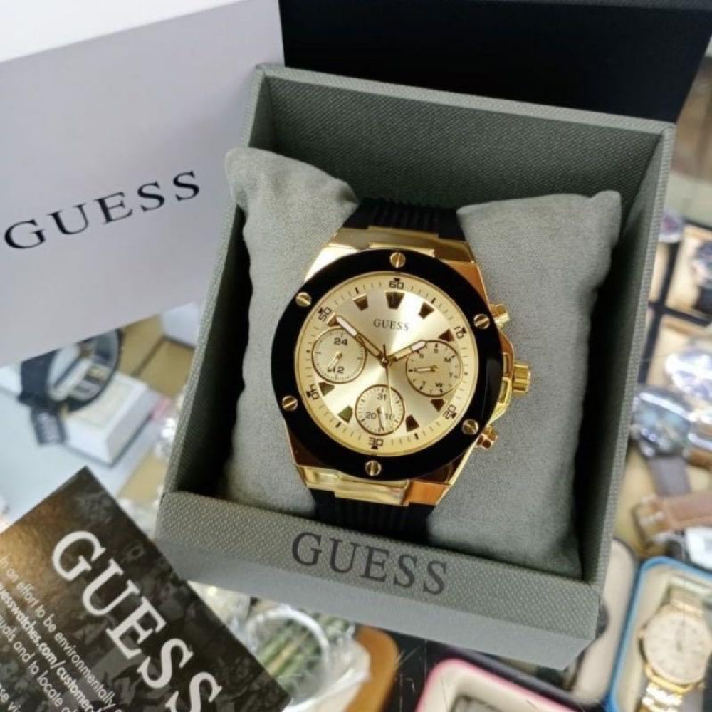  Shop Authentic Guess Athena Gold Dial Black Rubber Strap Watch For Women - GW0030L2 - Luxxuri