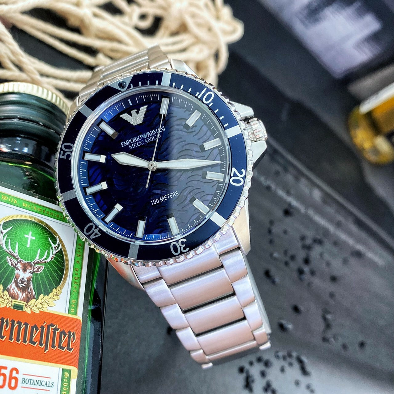  Shop Authentic Emporio Armani Meccanico Automatic Blue Dial Silver Steel Strap Watch For Men - AR60059 - Luxxuri