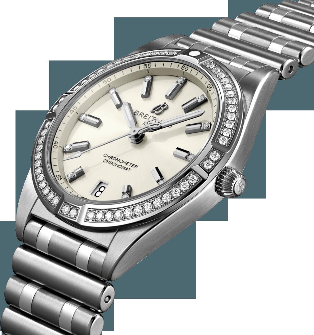  Shop Authentic Breitling Chronomat 32 Diamonds White Dial Silver Steel Strap Watch for Women - A77310591A1A1 - Luxxuri
