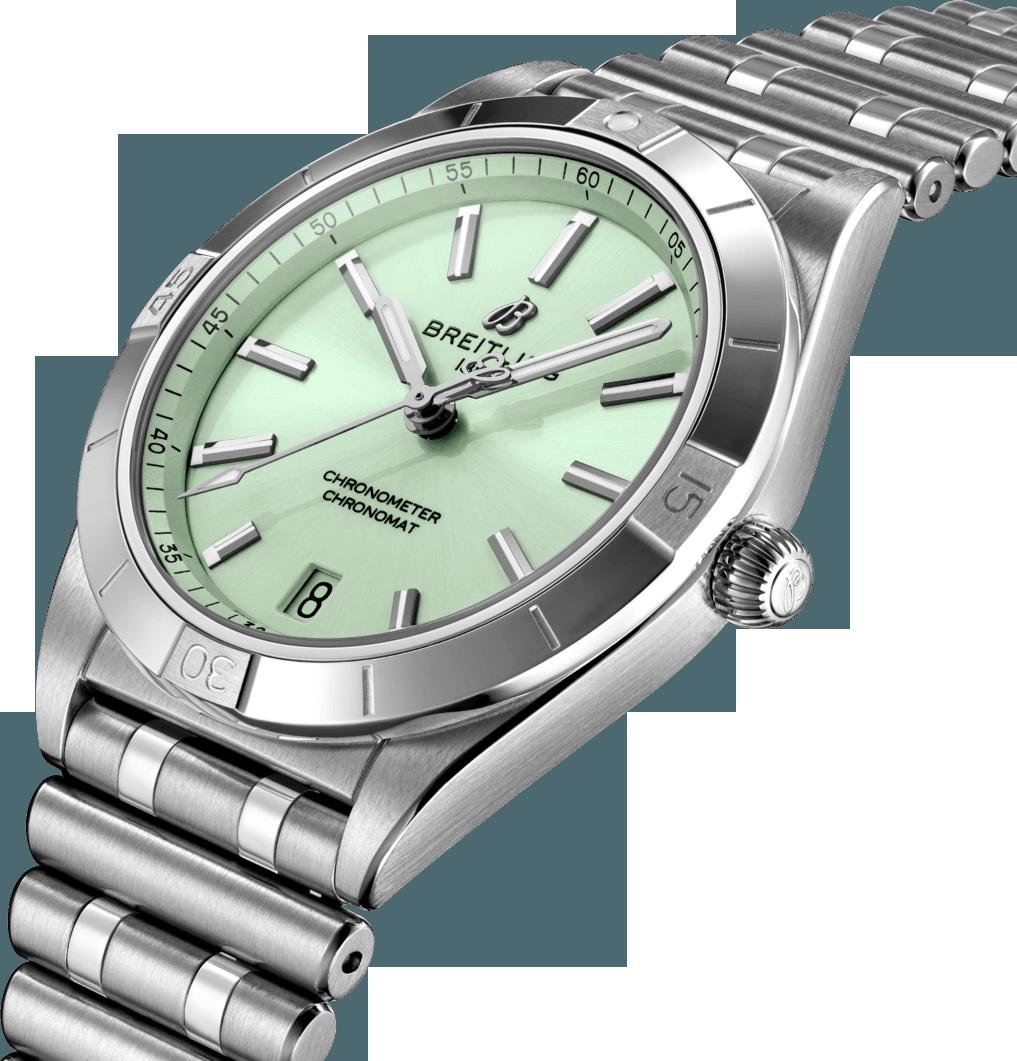  Shop Authentic Breitling Chronomat Automatic 36 Green Dial Silver Steel Strap Watch for Women - A10380101L1A1 - Luxxuri