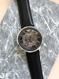  Shop Authentic Emporio Armani Meccanico Skeleton Automatic Black Dial Black Leather Strap Watch for Men - AR60038 - Luxxuri