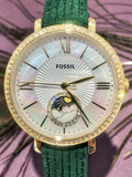  Shop Authentic Fossil Jacqueline Multifunction Moonphase Mother of Pearl White Dial Green Leather Strap Watch for Women - ES5244 - Luxxuri