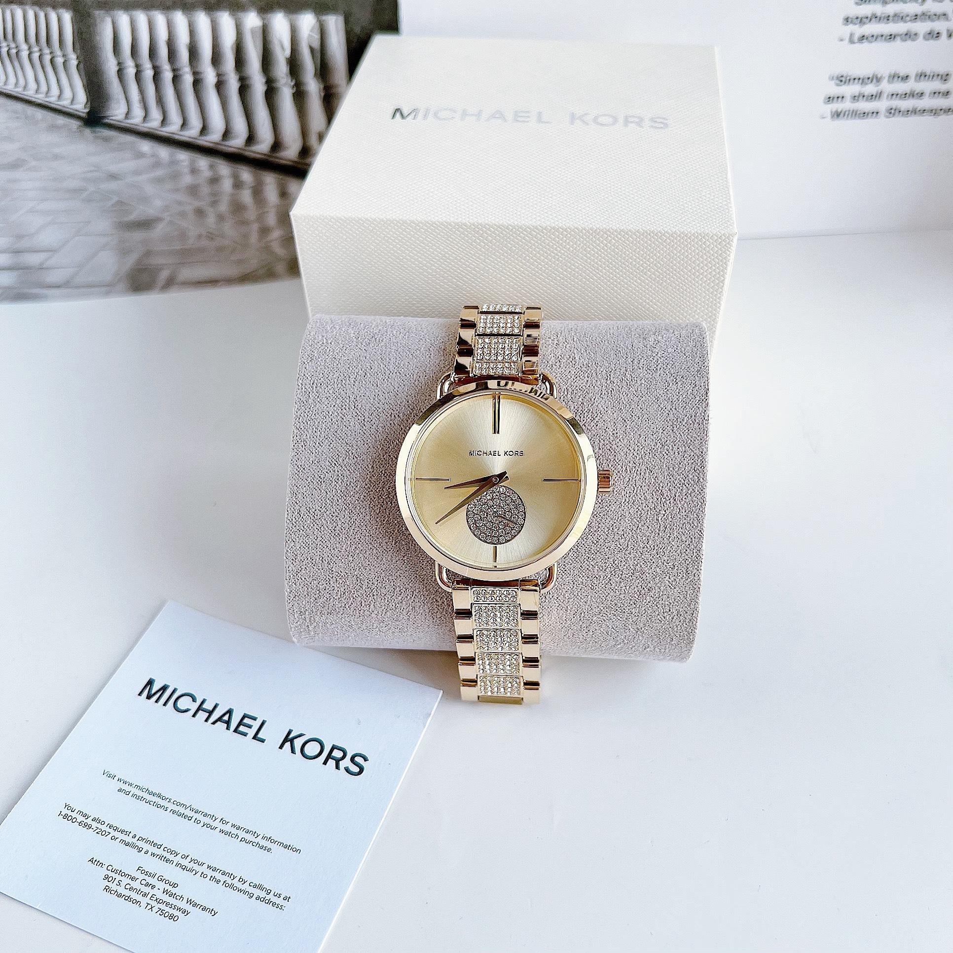  Shop Authentic Michael Kors Portia Three-Hand Crystals Gold Dial Gold Steel Strap Watch for Women - MK4602 - Luxxuri