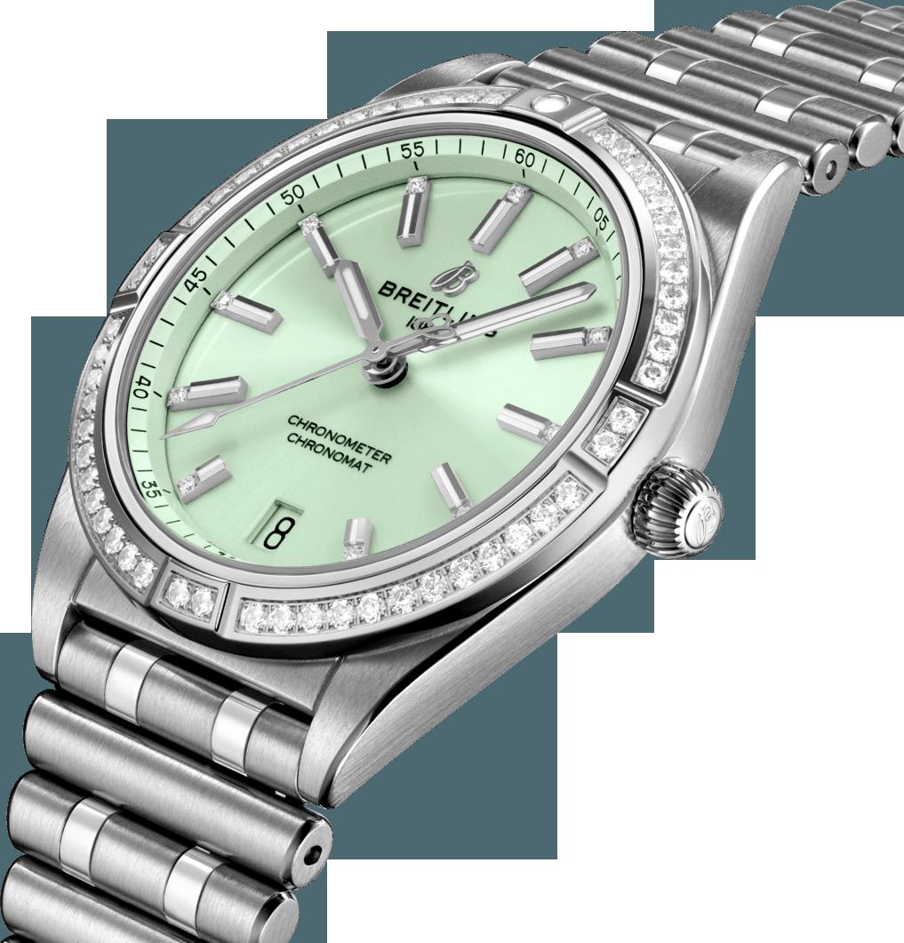  Shop Authentic Breitling Chronomat Automatic 36 Diamonds Green Dial Two Tone Steel Strap Watch for Women - A10380591L1A1 - Luxxuri