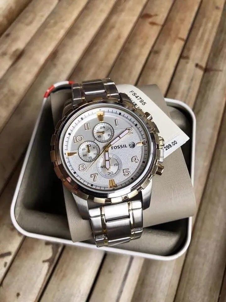  Shop Authentic Fossil Dean Chronograph White Dial Silver Steel Strap Watch for Men - FS4795 - Luxxuri