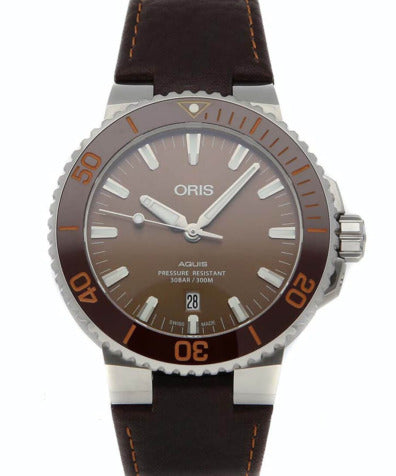 Shop Authentic Oris Aquis Date Brown Dial Brown Leather Strap Watch for Men - 0173377304152-0752412EB - Luxxuri